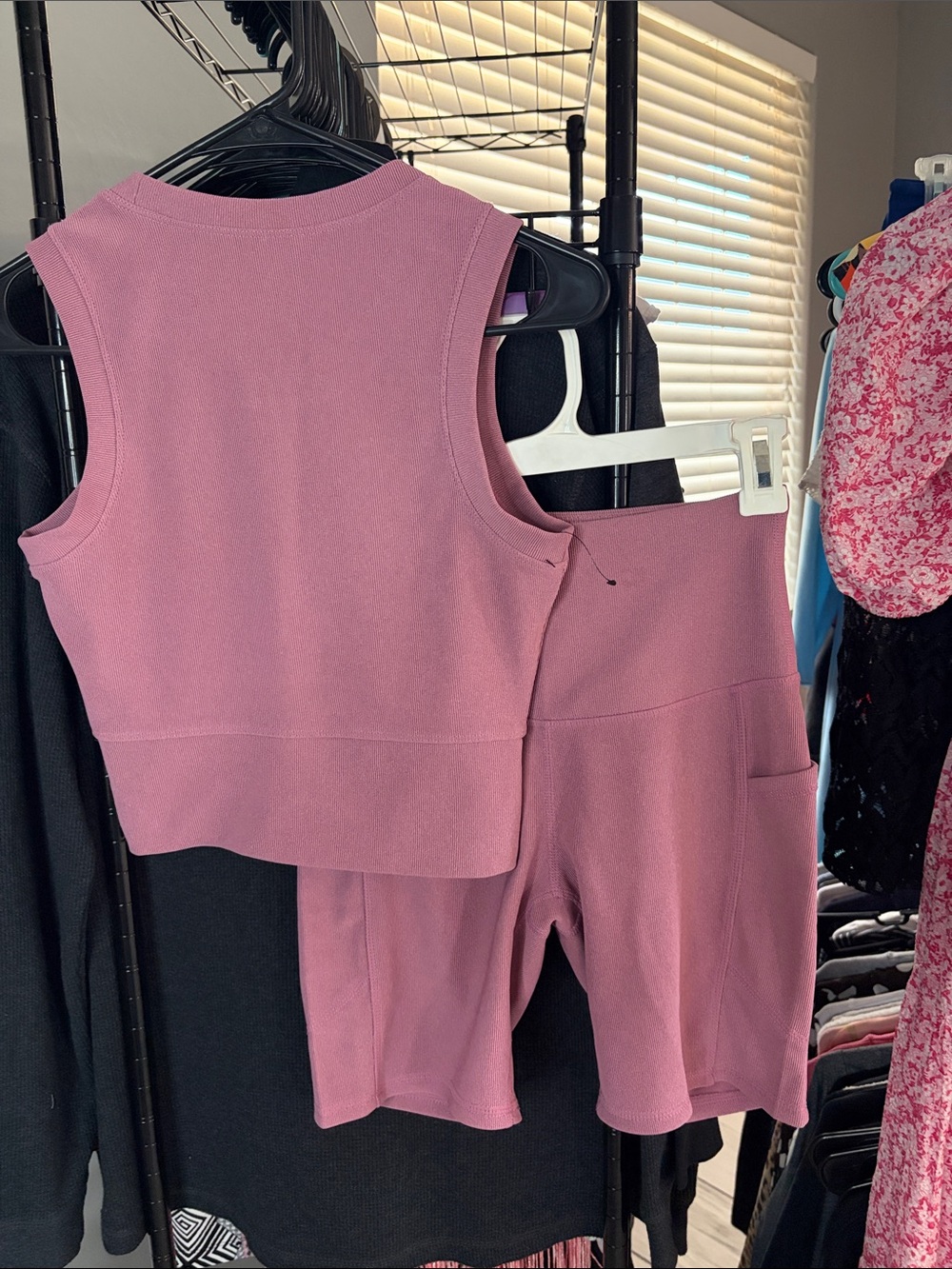 Workout Crop Tank and Bike Shorts Set - Dusty Rose - Picture 3 of 3